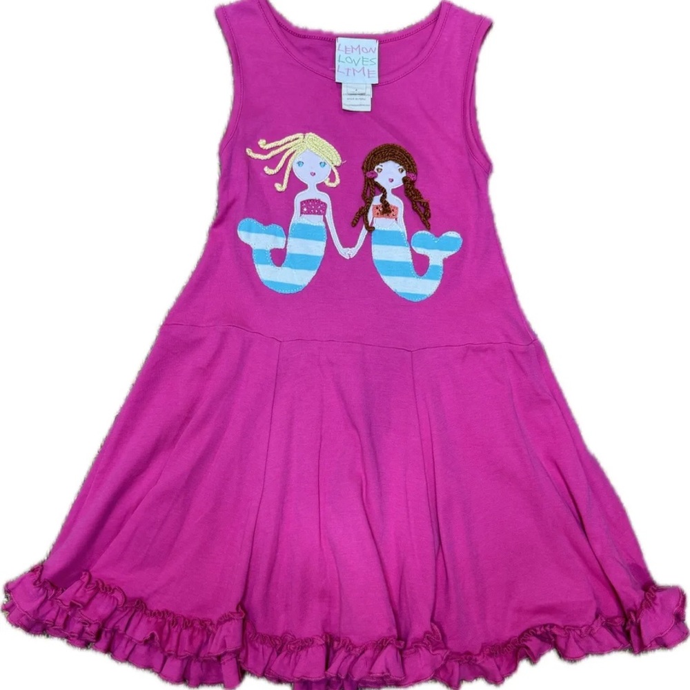Lemon Loves Lime Pink Mermaid Dress- SIZE 4- Boutique Style Ruffle Bottom